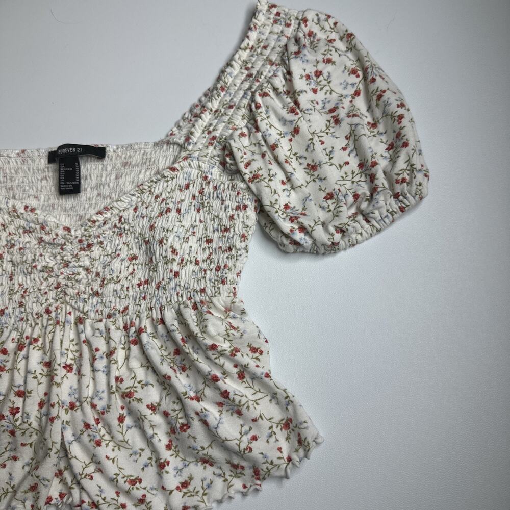 Forever 21 Ditsy Floral Smocked Crop Top Medium Fairycore Bridgerton Aesthetic - Picture 7 of 10
